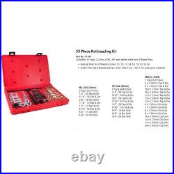 53 Piece Rethreading Kit, 19 Taps, 32 Dies and 2 Thread Files, Made in USA