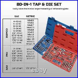 80pcs Tap and Die Set, SAE & Metric Tap Die Wrench Set, Metric Standard M3 to M1