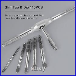 Metric Tap and Die Set 110 PCS Engineers Kit Screw Bolt Cutter Handle for Cuttin