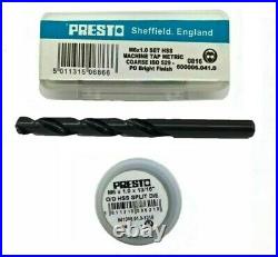 New Presto UK HSS Metric M6 x 1.0 Taps And Die Set + 5mm Tapping Drill Myford