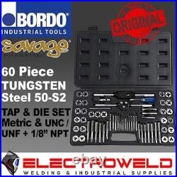 SAVAGE 60 Piece Tap and Die Set Metric Imperial SAE Tungsten UNC/UNF Bordo 50-S2