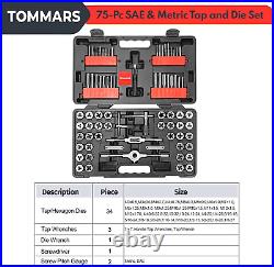 TOMMARS 75-Pc SAE & Metric Tap and Die Set Hex Threading Dies for Threading and