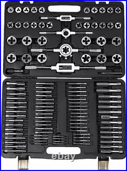 Tap and Die Set, 110-Piece Include Metric Size M2 to M18, Bearing Steel Taps and